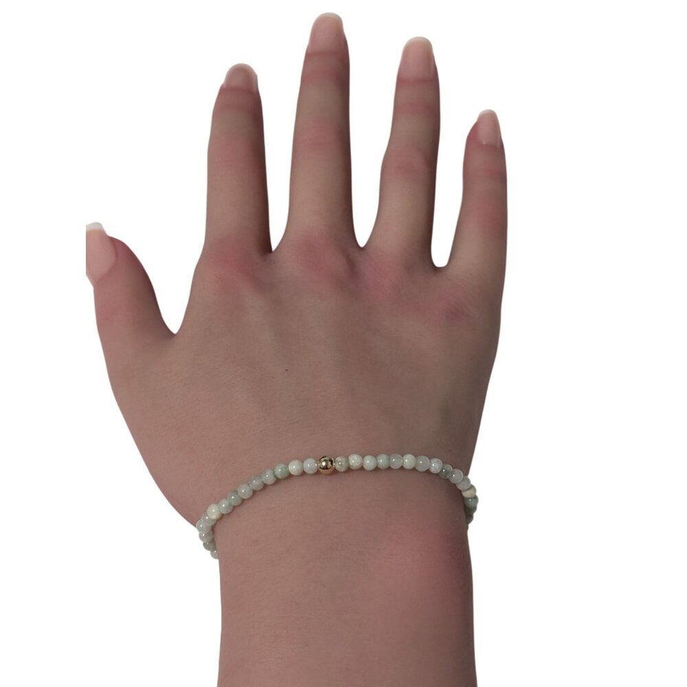 Jade Gemstone Beaded Stretch Bracelet with 14K Gold Accent Bead Handmade Natural - Picture 6 of 6